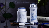 國色天香（青花啞光保溫杯三件套）