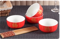 金玉滿堂紅釉四碗四筷