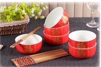 金玉滿堂紅釉六碗六筷