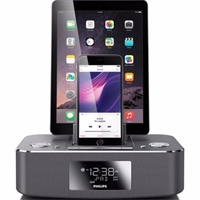 飛利浦DC395蘋果iphone5/6P/7P/iPad雙接口充電器 收音機藍(lán)牙家居音箱 銀色 蘋果版