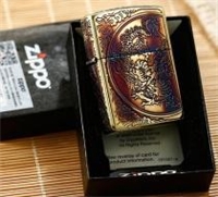 五面祥云雕刻盤龍-燒金色系列 打火機 ZBT-3-33b