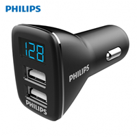 飛利浦（PHILIPS） 車載充電器一拖二車充頭點煙器