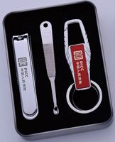 平面大號指甲剪鑰匙扣耳勺3件套鐵盒裝