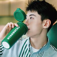 星巴克經典白綠單手操作不銹鋼保溫杯
