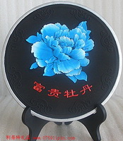 炭雕-藍牡丹圓盤