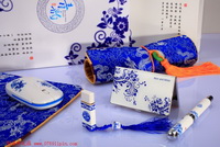 青花瓷套裝（陶瓷筆+名片盒+鼠標墊+2GU盤+無線鼠標）