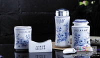 國色天香保溫杯茶葉罐茶葉勺筆筒名片座五件套