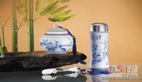 國色天香保溫杯茶葉罐（鼓）茶葉勺三件套