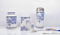 錦上添花保溫杯茶葉罐筆筒茶葉勺名片座五件套
