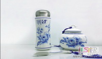 國色天香保溫杯茶葉罐（鼓）茶葉勺三件套（亮）