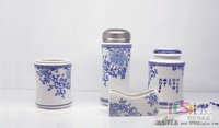 錦上添花保溫杯茶葉罐筆筒茶葉勺名片座五件套（亮）