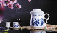 花開富貴青花茶漏杯