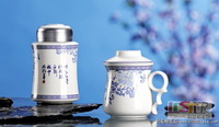 錦上添花骨瓷茶漏杯茶葉罐兩件套